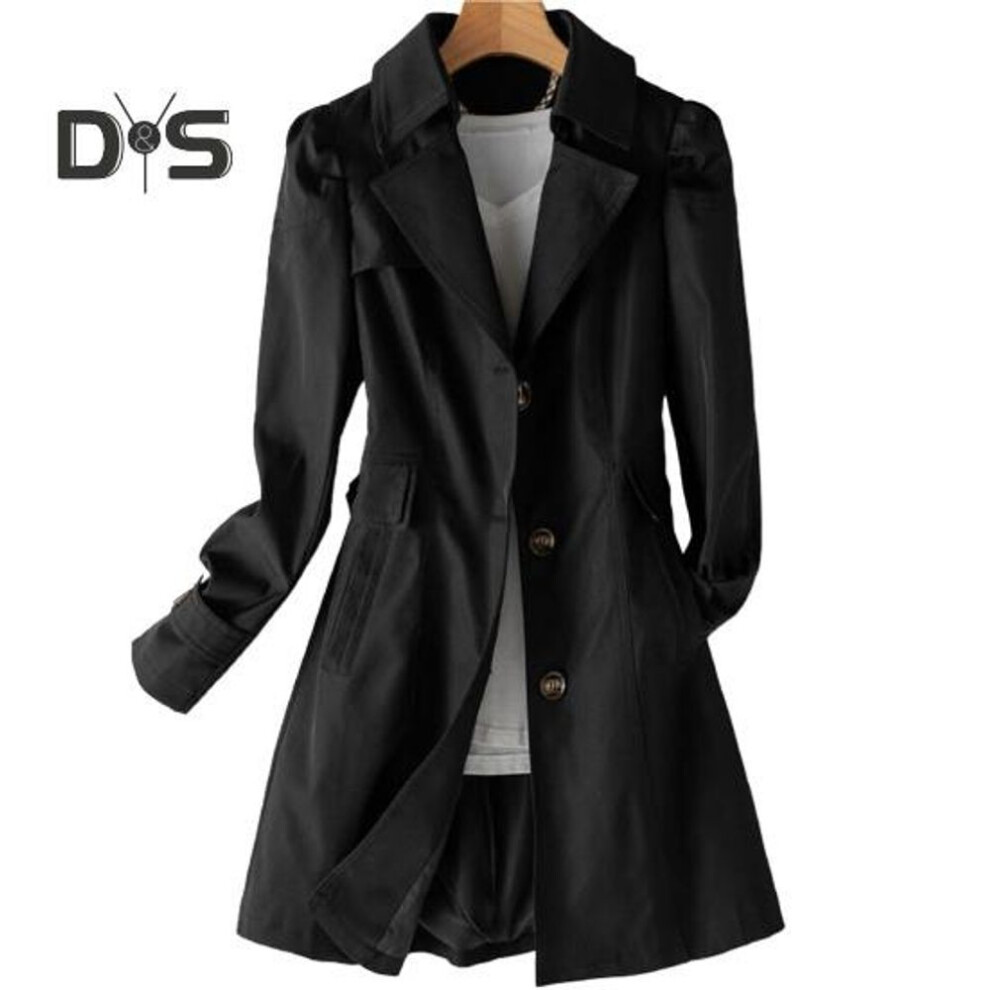 (black, 2XL) Women's Long Slim Coat Elegant Stylish Single Breasted Jacket Solid Color Coat For Business Or Casual Style