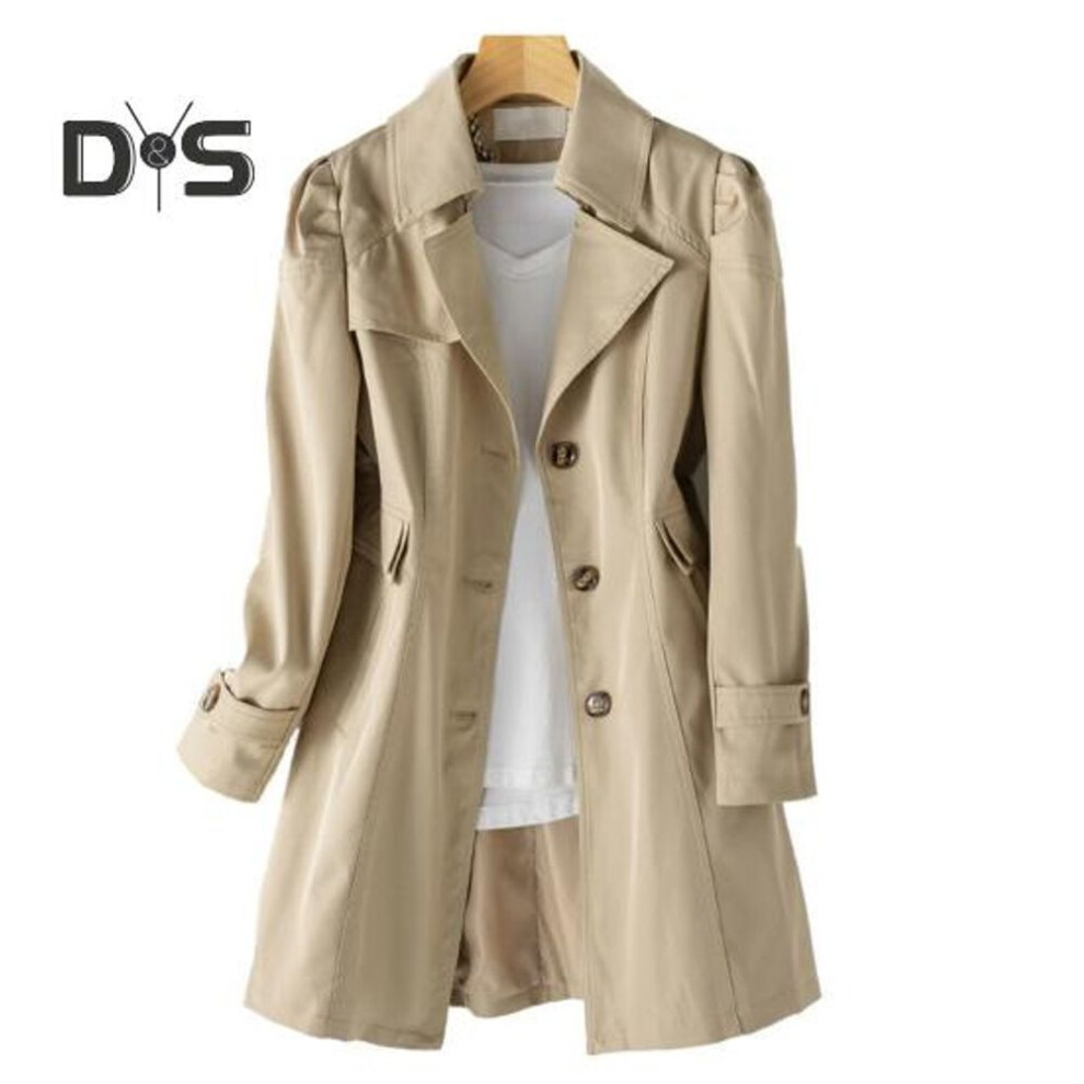 (khaki, L) Women's Long Slim Coat Elegant Stylish Single Breasted Jacket Solid Color Coat for Business or Casual Style