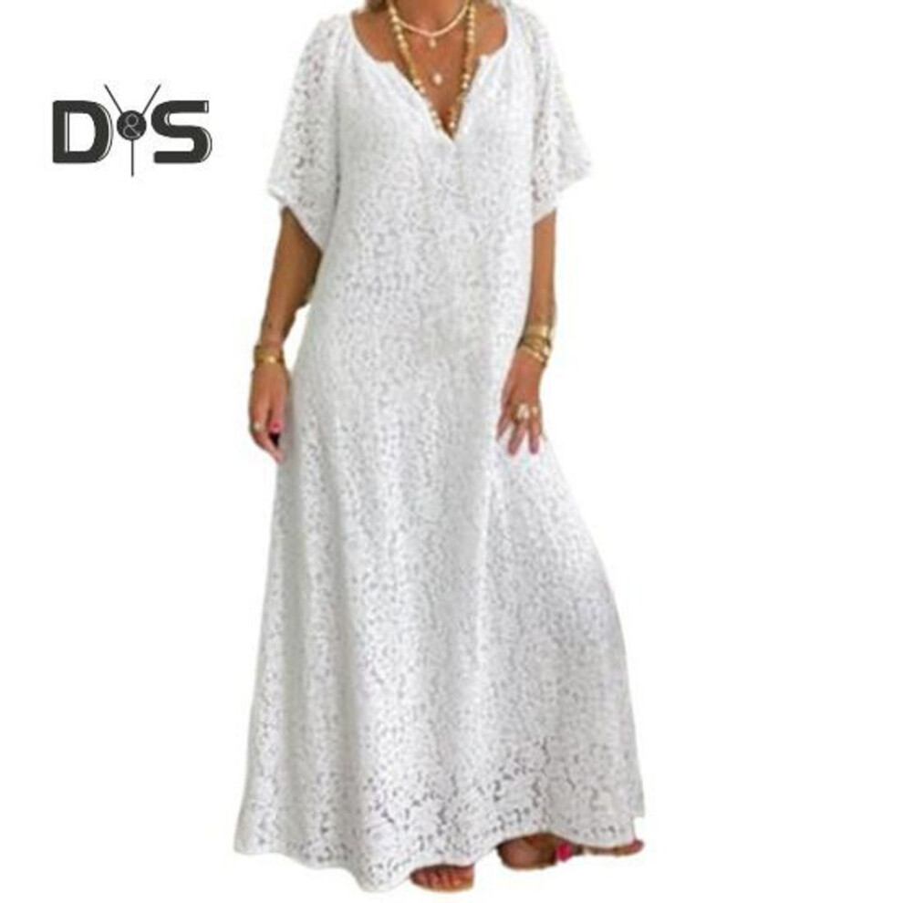 (white, 3XL) Stunning Summer Lace Dress Elegant Comfortable Eye Catching V Neck Mid Waist Ladies Dress Summer Accessories