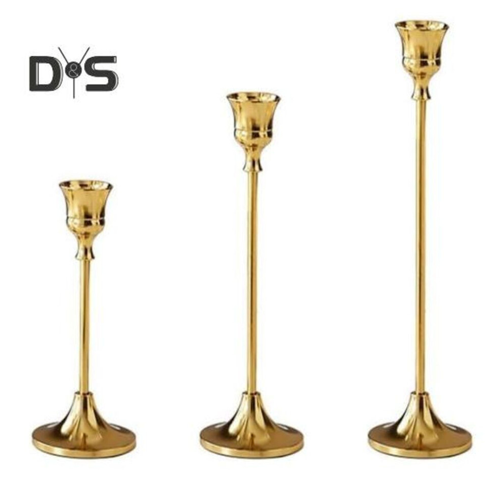 (antique gold) 3 Pcs Taper Candle Holders Metal Tall Pillar Candle Holder Vintage Table Centerpiece Candlestick For Wedding Festive Home Decor