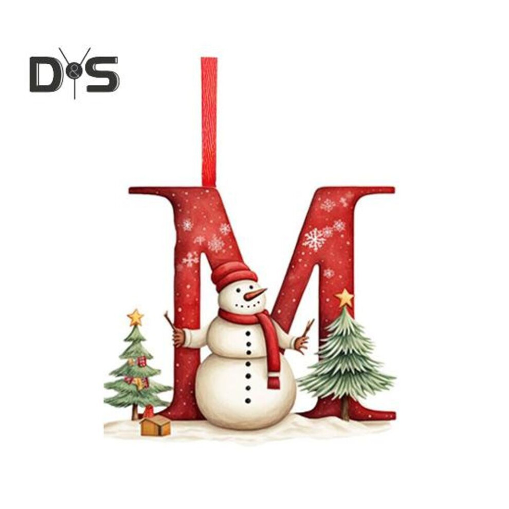 (as the picture, M) Christmas Letters Pendant A To Z Hanging Xmas Alphabet Ornament Acrylic Snowman Letter Decoration For Christmas Tree Car Backpack
