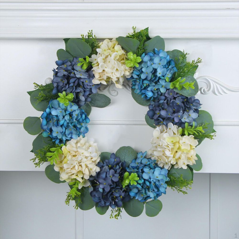 Hydrangea Wreath Summer Wreaths Garland Large Wall Decoration Blue White Artificial Flower