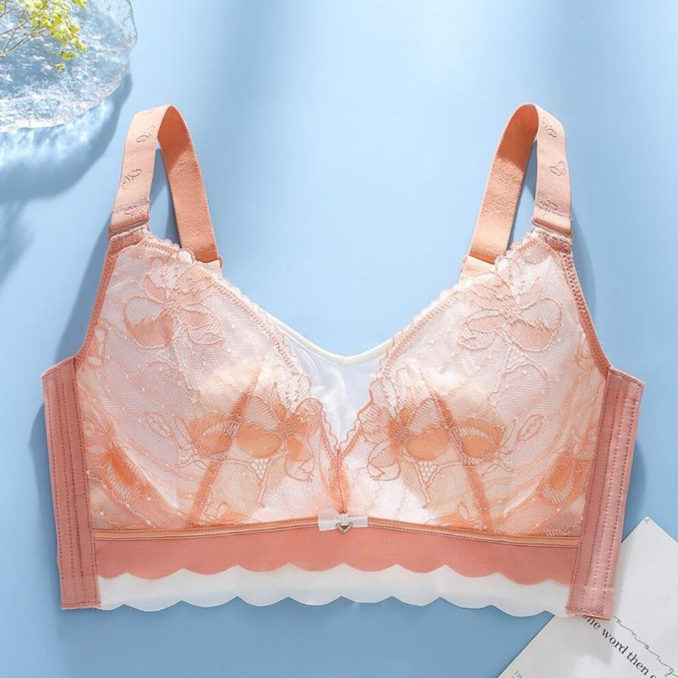 (tangerine, 44/100) New Large Size Sponge-free Underwear Large Breasts Look Small Ultra-thin Rabbit Ears, Seamless Gathering and Anti-sagging Bra