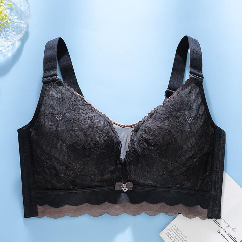 (black, 40/90) New Large Size Sponge-free Underwear Large Breasts Look Small Ultra-thin Rabbit Ears, Seamless Gathering and Anti-sagging Bra