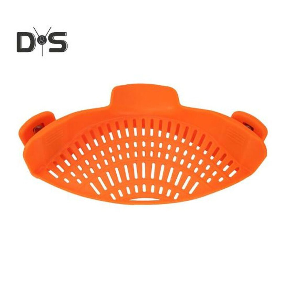 (orange) Silicone Drainer Clip-on Strainer For Pots Pans Heat Resistant Food Strainer Kitchen Gadgets For Meat Vegetables Fruit Noodles Space Saving Silicone