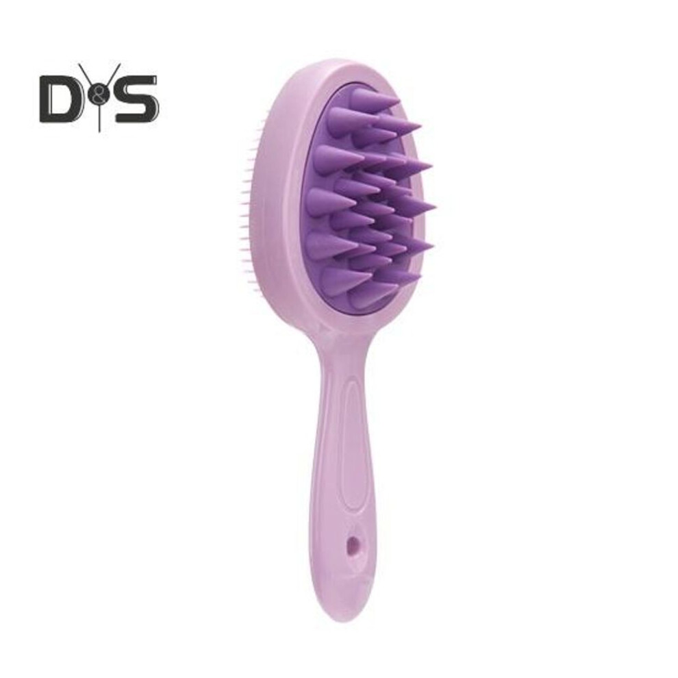 (purple) Double-sided Toothed Shampoo Brush Long Handle Scalp Massage Portable Wet Dry Hair Detangling Comb Hair Cleaning Tool Body Scrubber