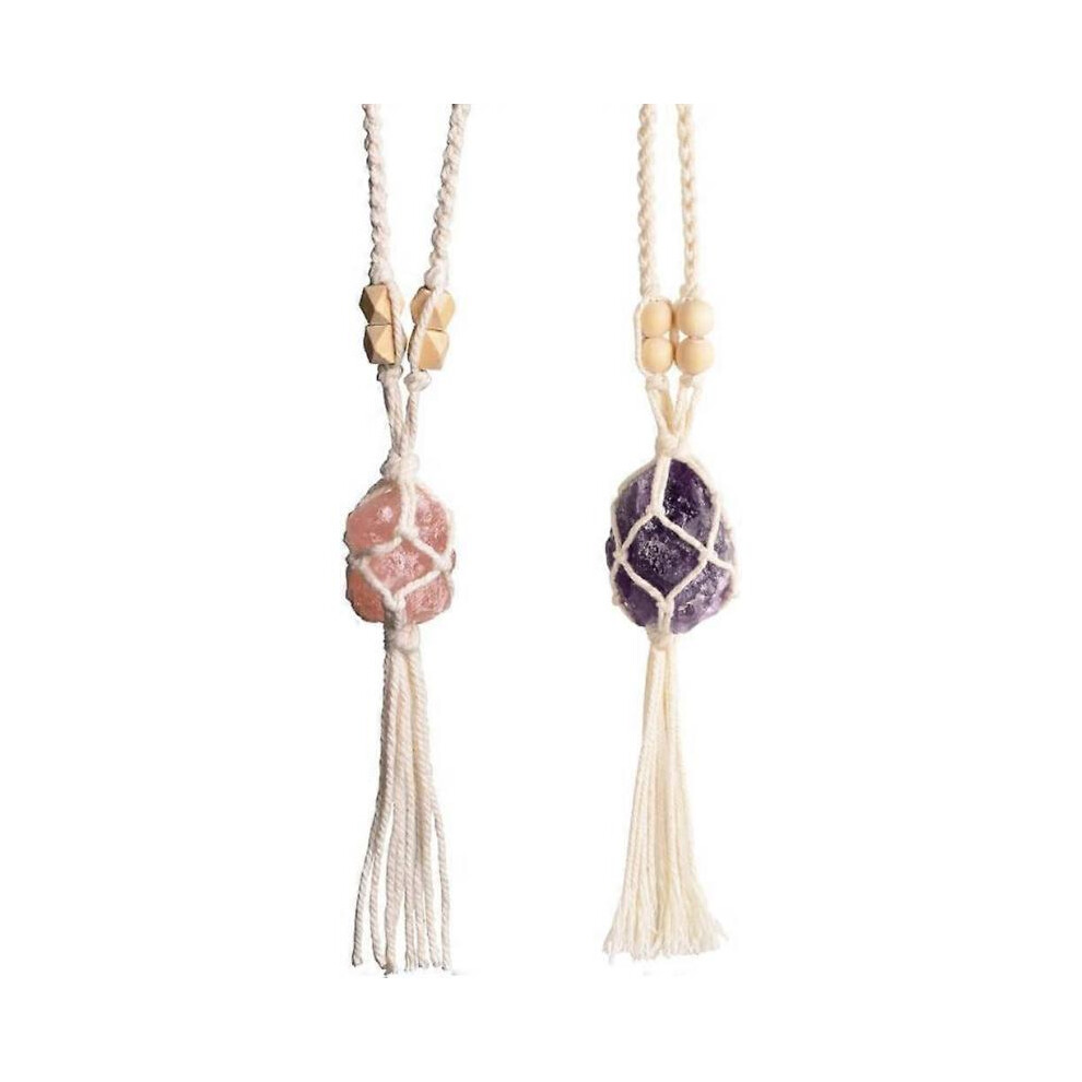 2PCS Healing Crystals Feng Shui Hanging Ornament Car Ornament Meditation Hanging Ornament Window Ornament for Home(Amethyst+Rose Quartz)