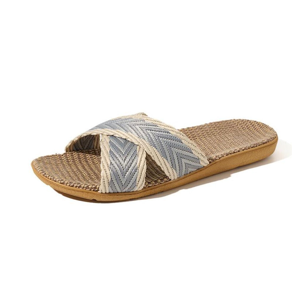 (grey, 40-41) Women's Linen Slippers Lightweight House Shoes, Simple Slip On Open Toe Indoor Slippers For Comfortable Home Wear