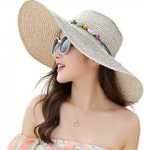 Womens Wide Brim Straw Hat Floppy Foldable Roll up Cap Beach Sun Hat 2