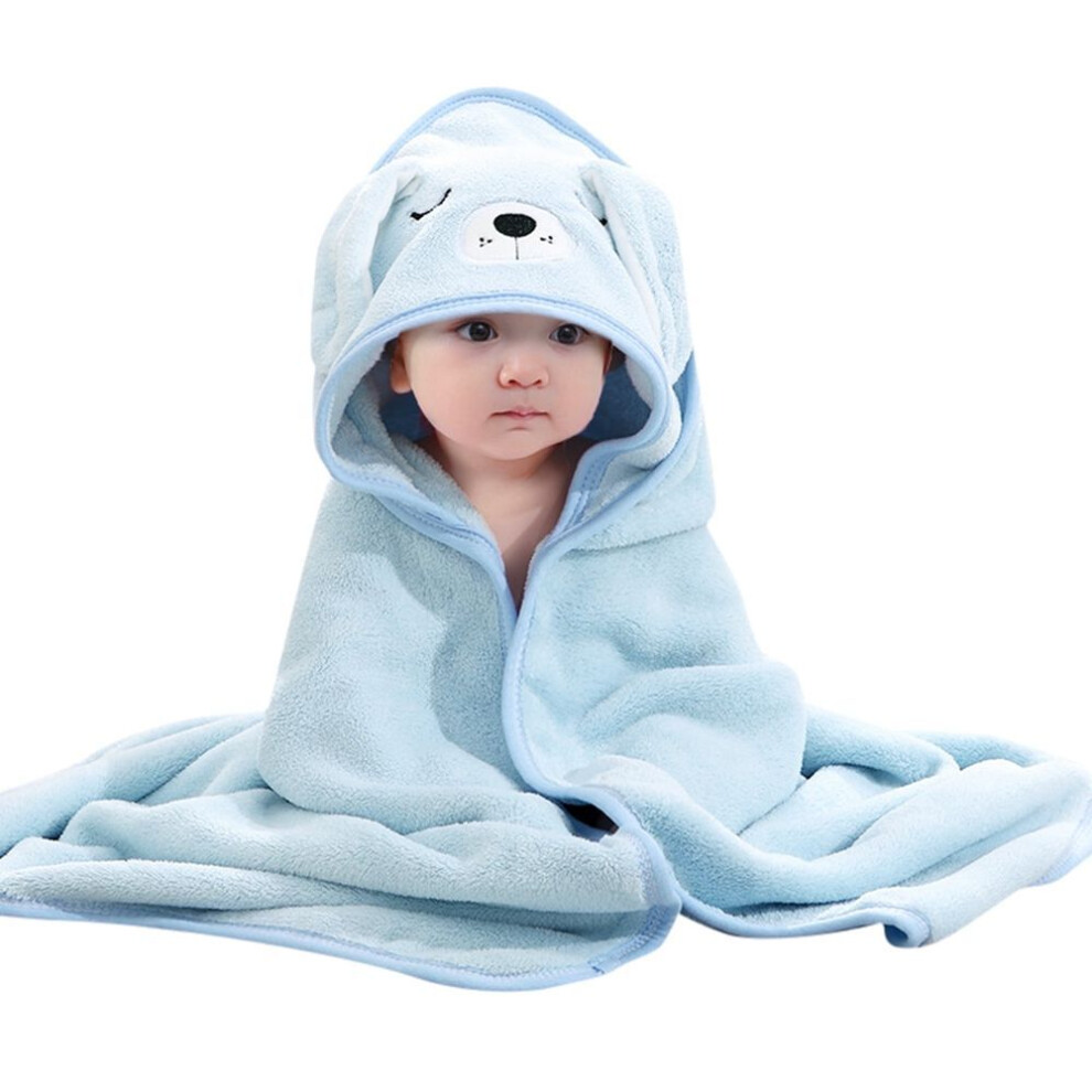 (blue, l(41.3x41.3inches)) Baby Bath Towel with Animal Hood - Soft Cartoon Coral Hooded Cloak for Kids