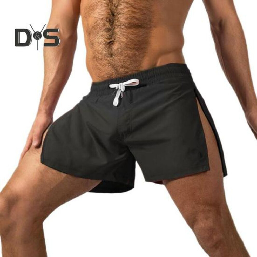 (black, S) Men Fitness Shorts with Side Zipper Quick Drying Breathable Gym Workout Short Pants Elastic Waist Drawstring Athletic Running Sports Shorts