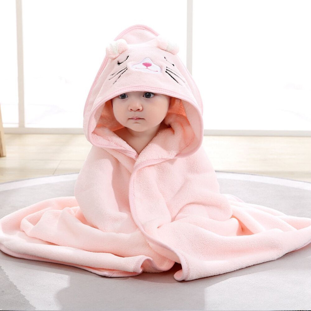 (pink, m(31.5x31.5inches)) Baby Bath Towel With Animal Hood - Soft Cartoon Coral Hooded Cloak For Kids