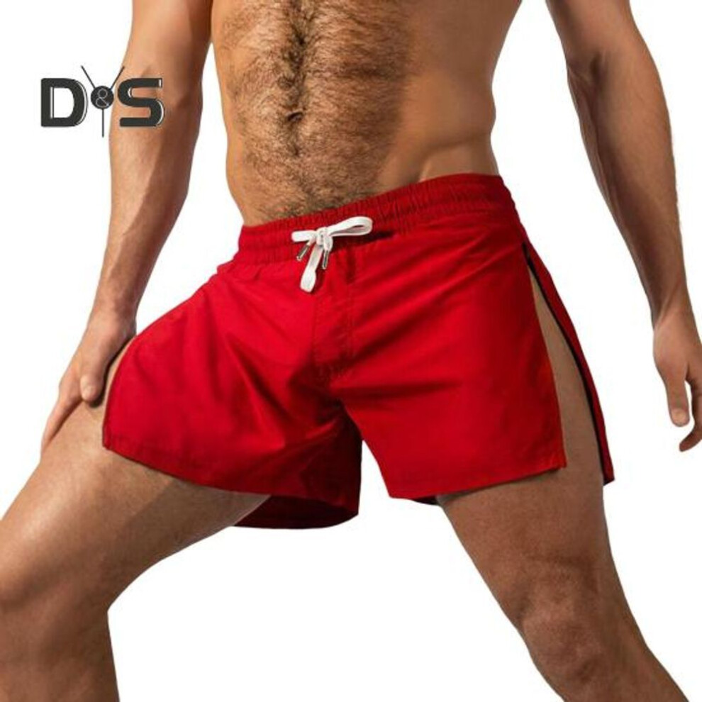 (red, S) Men Fitness Shorts With Side Zipper Quick Drying Breathable Gym Workout Short Pants Elastic Waist Drawstring Athletic Running Sports Shorts