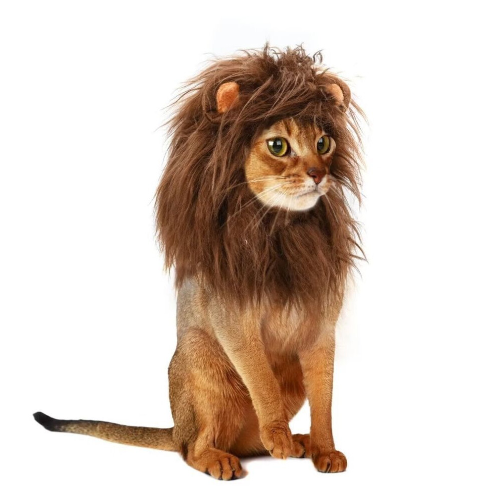 (as the picture, s) Melange Brown Lion Mane Wig for Cats - Funny Pet Cat Costumes for Halloween & Christmas