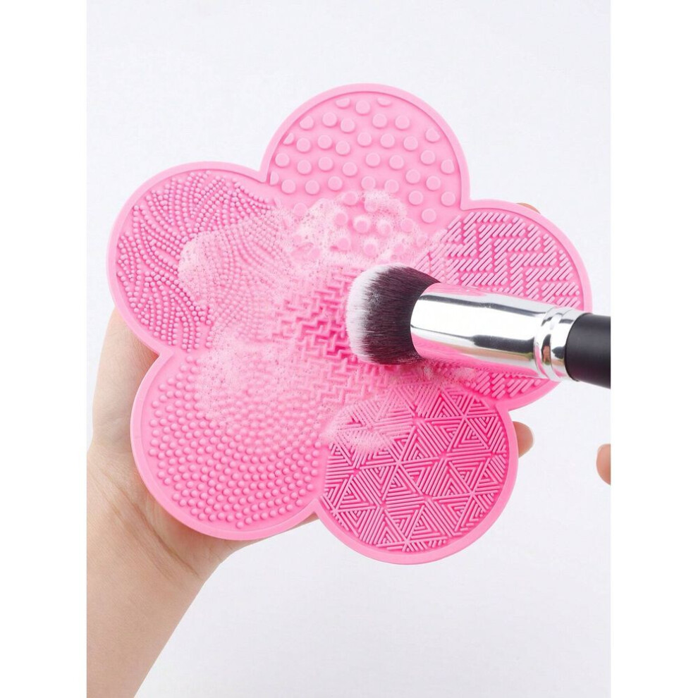 (pink) Makeup Brush Cleaner - 1pc Flower Shaped Silicone Cleaning Pad For Professional Clean