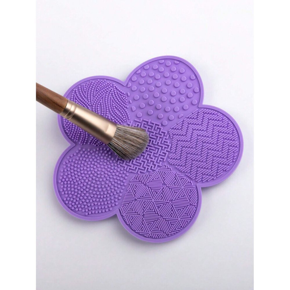 (purple) Makeup Brush Cleaner - 1pc Flower Shaped Silicone Cleaning Pad For Professional Clean