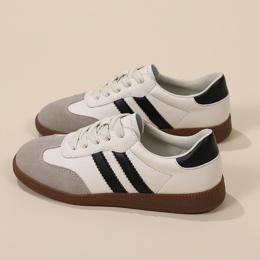 (beige, 35) 2025 Spring Women's Korean Retro White Flat Training Sneakers - Versatile, Casual, And In Stock