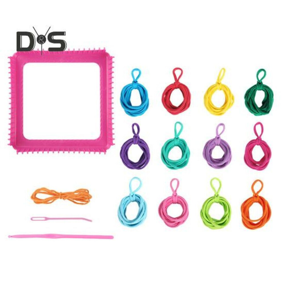 (as the picture, C) 1 Set Elastic Cord Braider Includes Needle Crochet Hook Shelf Weaving Loom Craft Kit Toys for Kids Adults Crochet DIY Tool Hands-On Learning Toy Set