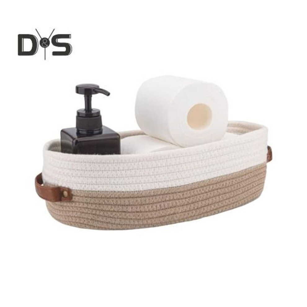 (khaki) Woven Storage Basket With Handles Large Capacity Strong Load-bearing Multipurpose Toys Rectangular Decorative Basket