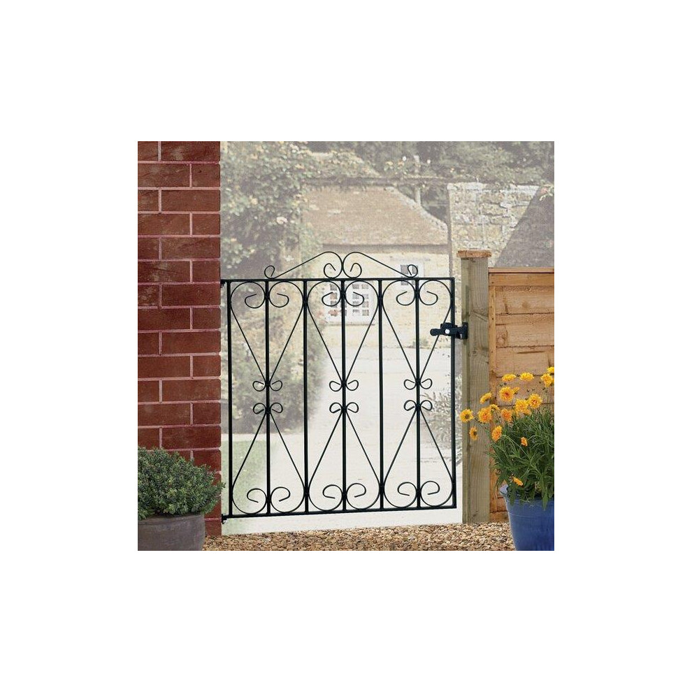 Regent Scroll Low Single Gate - Solid Steel - Fits Gap Of 838 Mm X 914 Mm High - Electro Galvanised/Black Powder Coated 5016635500056