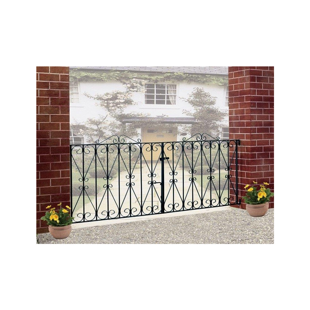 Regent Scroll Double Driveway Gate - Solid Steel - Fits Gap Of 2134 Mm X 914 Mm High - Electro Galvanised/Black Powder Coated 5016635500292