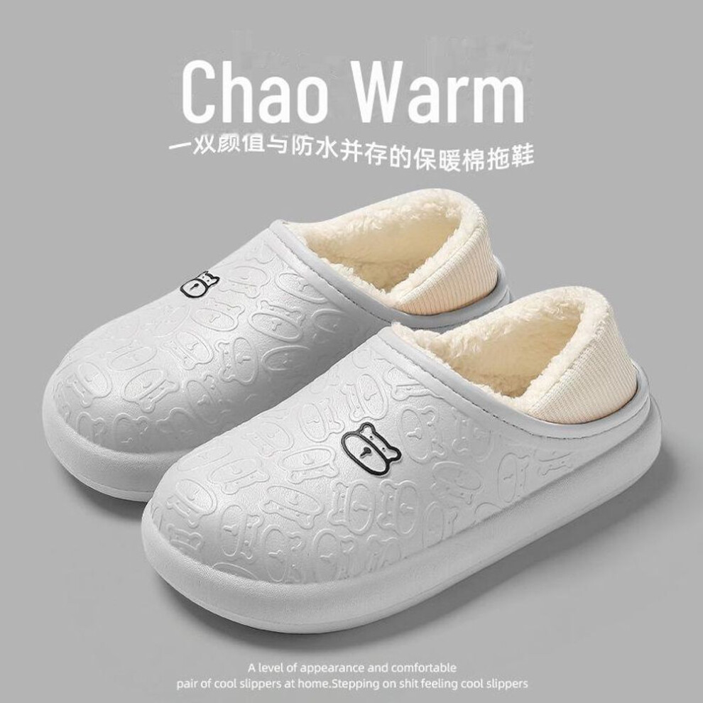 (grey, 42-43) Waterproof Winter Cotton Slippers - Women's/men's Thick-soled Soft, Warm Shoes