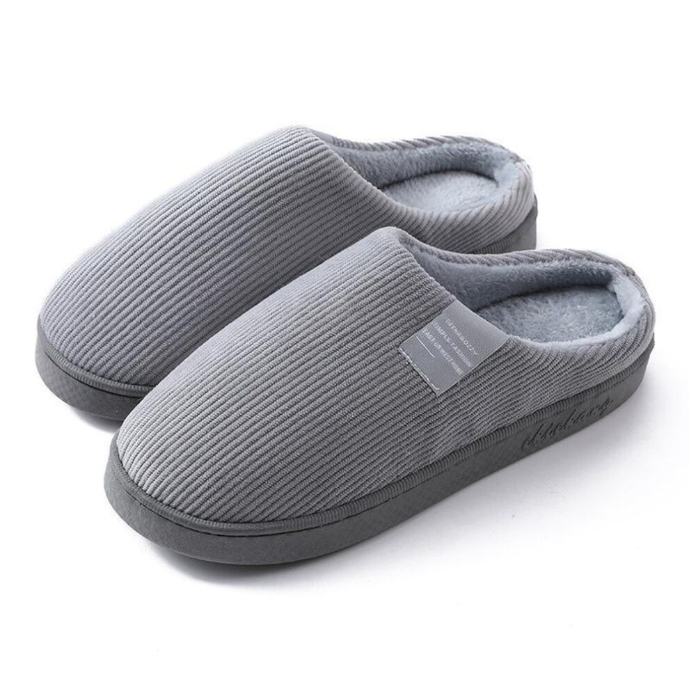 (grey, 44-45) Women's and Men's Thick-Soled Cotton Slippers for Autumn/Winter - Cute Indoor/Outdoor Couple Style.
