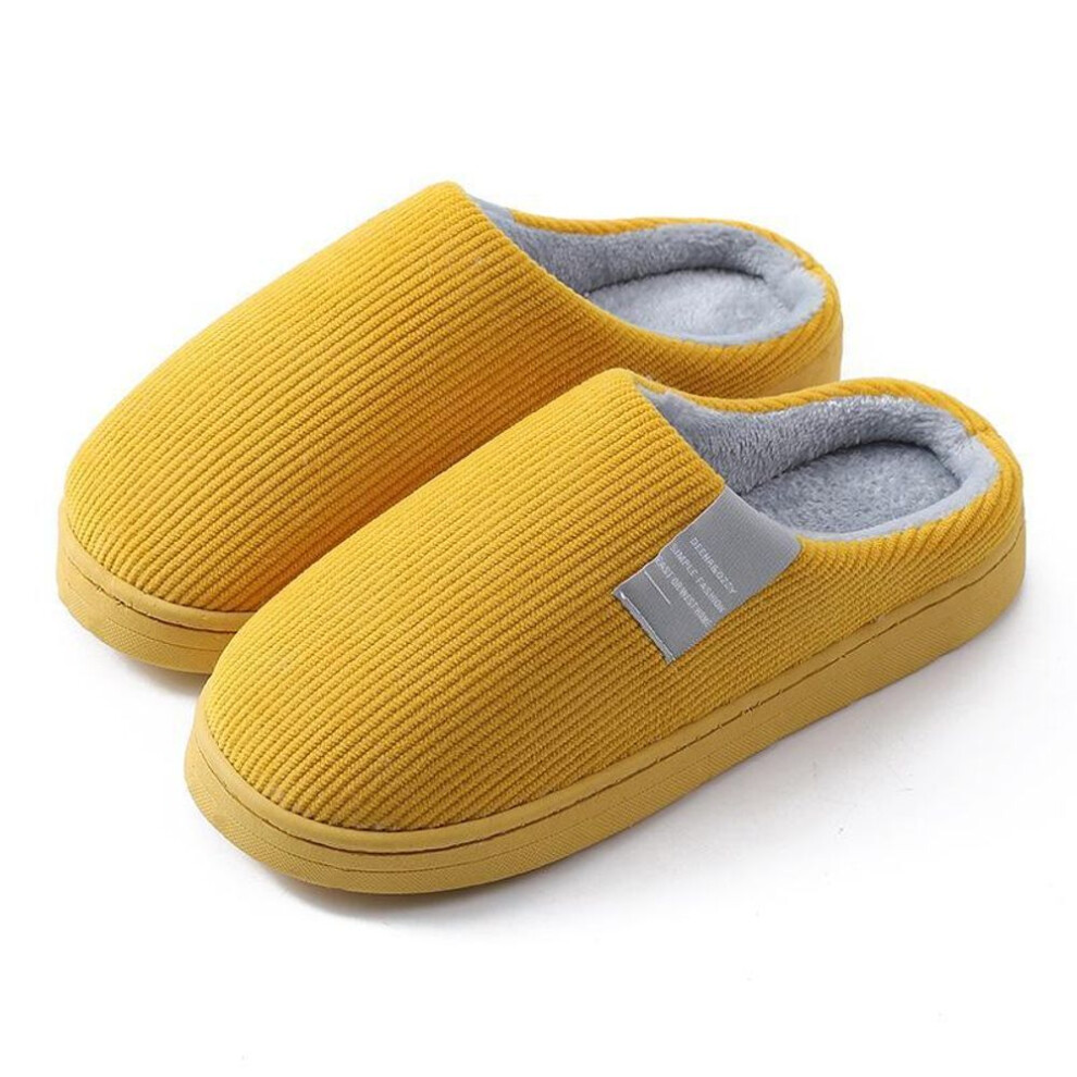 (yellow, 36-37) Women's And Men's Thick-soled Cotton Slippers For Autumn/winter - Cute Indoor/outdoor Couple Style.
