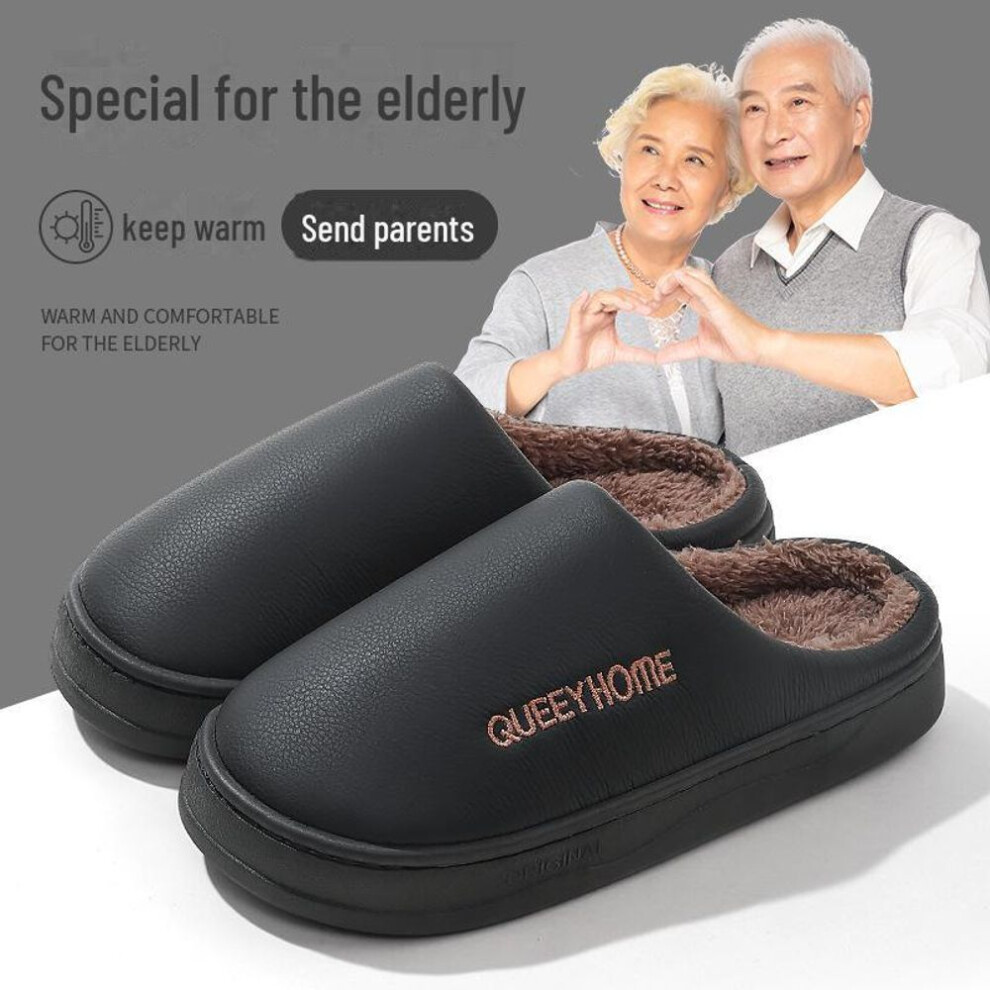 (black, 38-39) Warm Plush Waterproof Cotton Slippers - Men's & Women's Non-slip, Thick-sole, Indoor/outdoor Winter Footwear