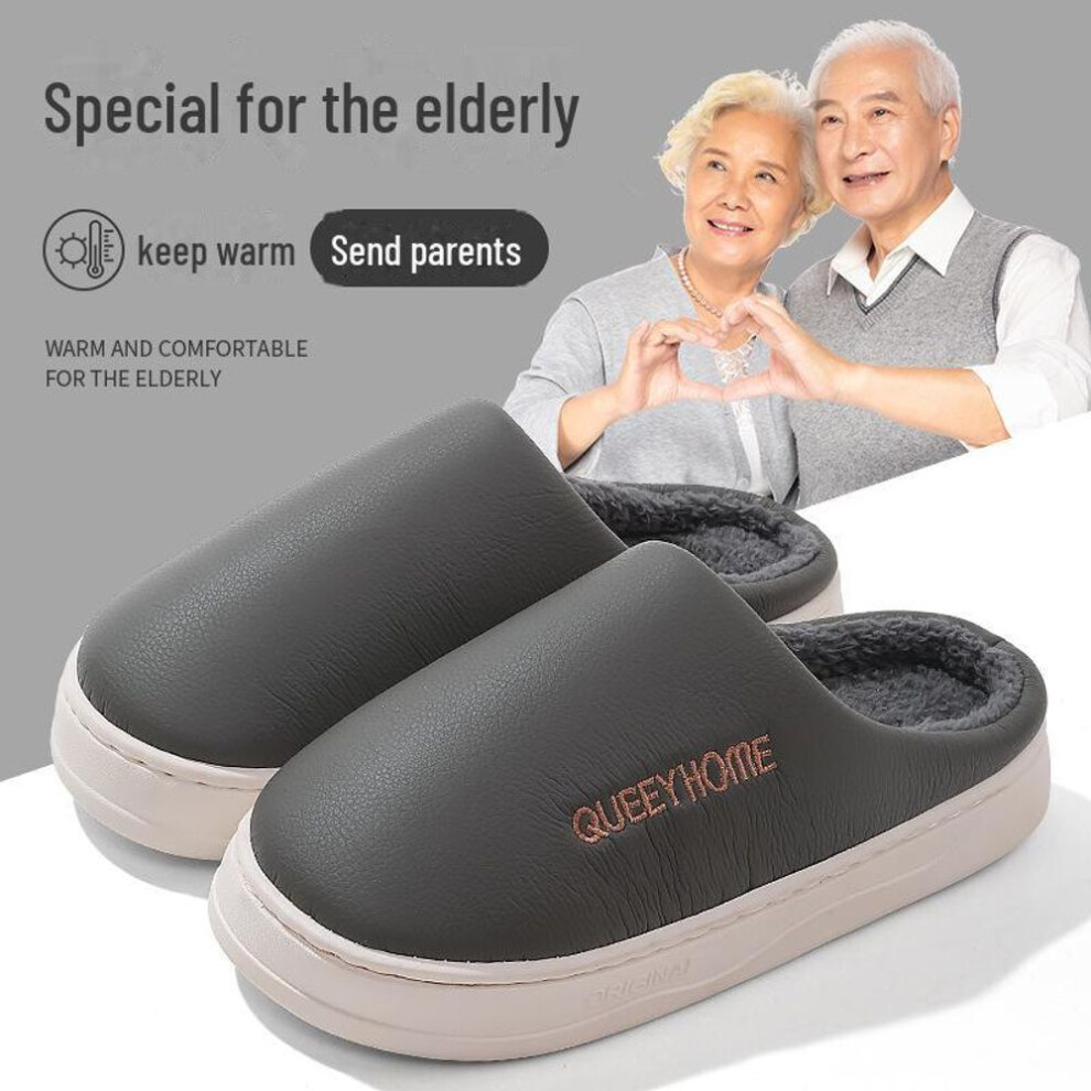 (dark gray, 44-45) Warm Plush Waterproof Cotton Slippers - Men's & Women's Non-slip, Thick-sole, Indoor/outdoor Winter Footwear