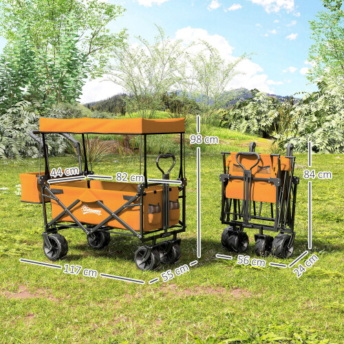 Outsunny Outsunny Outdoor Push Pull Wagon Stroller Cart w/ Canopy Top Orange 1