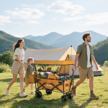 Outsunny Outdoor Push Pull Wagon Stroller Cart w/ Canopy Top Orange