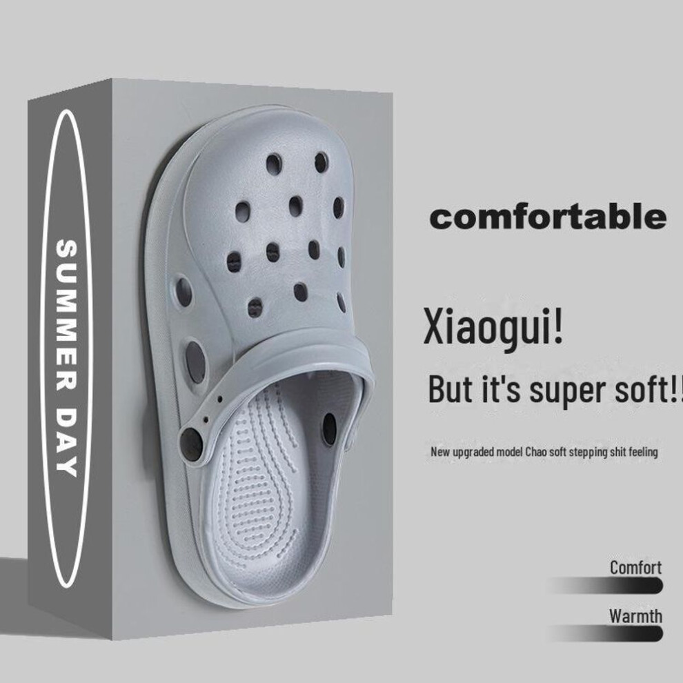 (gray, Size 42-43) Men's Summer Hole Shoes, Thick-Soled Half-Closed Toe Sandals, Non-Slip Beach Slippers for Couples