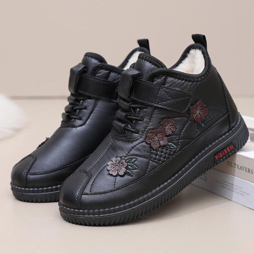 (black, 36) Sheepskin Wool Women's Waterproof Non-slip Winter Boots For Elderly