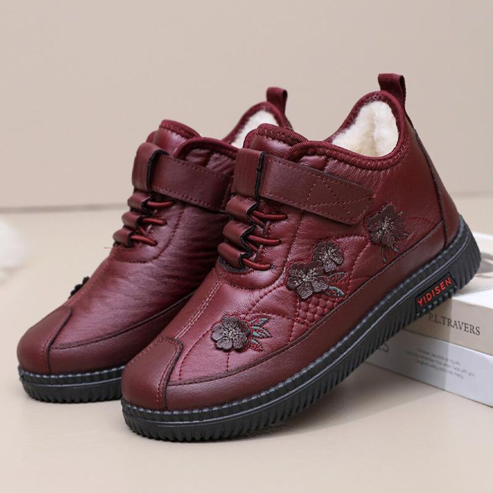 (red, 39) Sheepskin Wool Women's Waterproof Non-slip Winter Boots For Elderly
