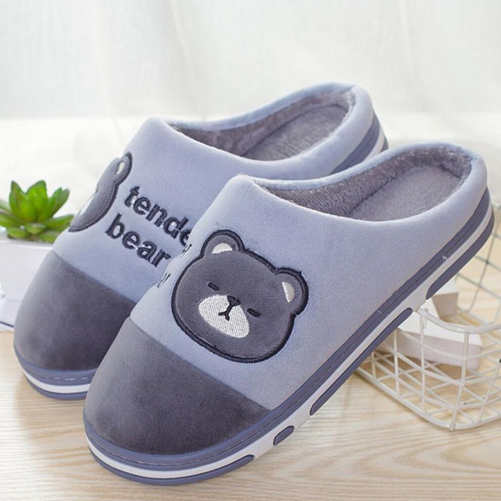 (grey, 46-47) Warm Winter Cotton Slippers: Plush Velvet For Men & Women, Thick Sole, Large Sizes