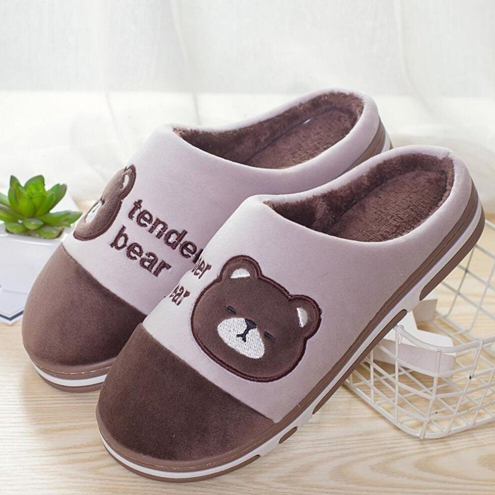 (brown, 38-39) Warm Winter Cotton Slippers: Plush Velvet for Men & Women, Thick Sole, Large Sizes
