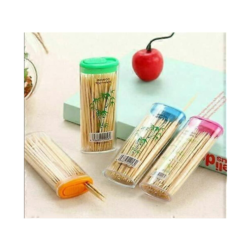 4 Pack About 400 Pieces Dental Toothpicks Portable Box Oral Hygiene Bamboo Pick Dental Floss Brand New, Random Color