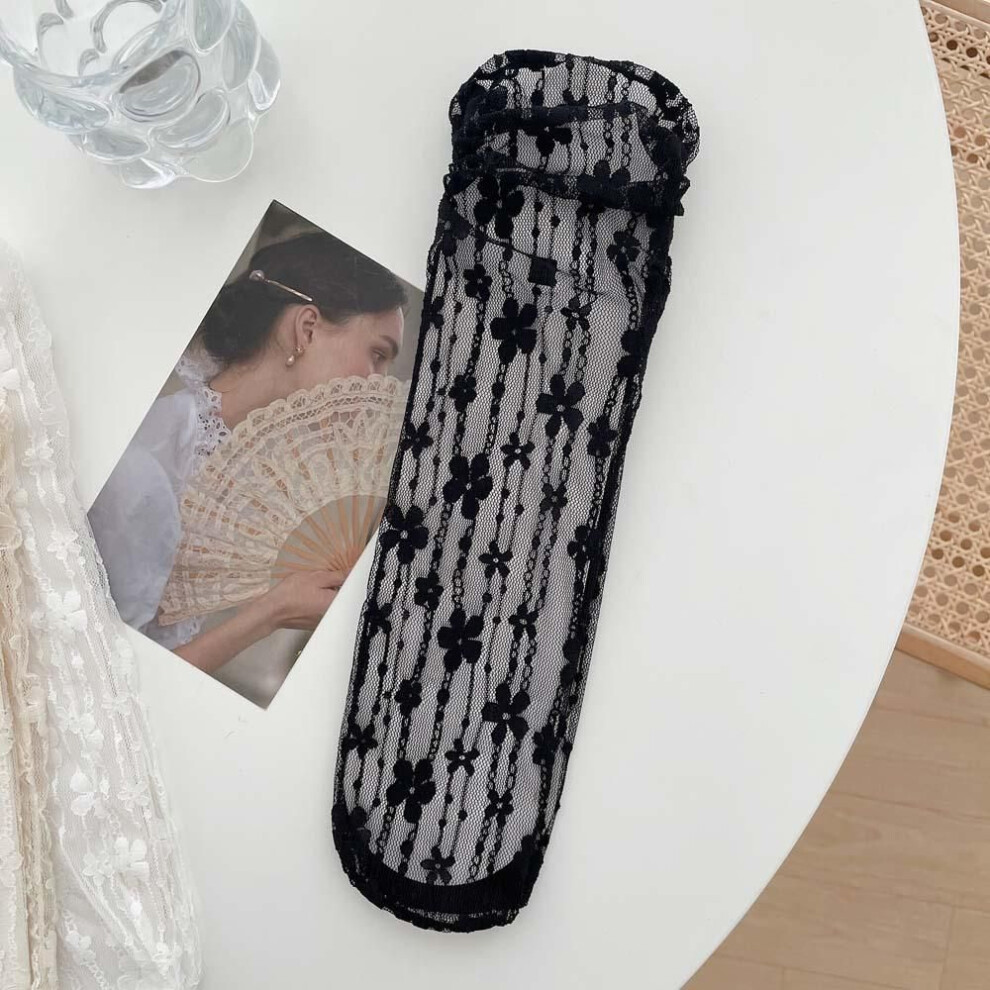 (black, One Size) New Girls' Fashion Summer Hollow Out Soft Cute Fresh Lace Flower Breathable Japanese Socks Elegant Ladies Mesh Thin