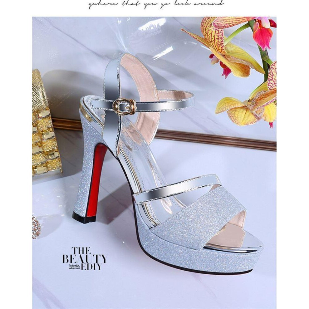 (blue, 35) Women's 2023 Summer Stiletto Sandals - Versatile, No-fatigue, Waterproof Platform High Heels