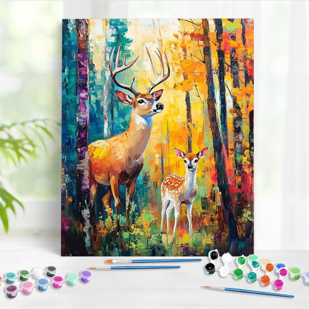 (as the picture, 40x50cm Diy Frame) RUOPOTY DIY Paint By Numbers Kits Forest Elk Oil Pain For Beginner on Canvas Hand Painted Painting By Numbers Acrylic Kits
