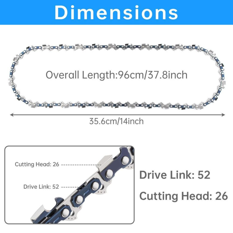 (14 inch 52 Drive) 14/16/18/20 Inch Chainsaw Chain 52/56/57/72/76 Drive Heavy Duty Saw Chains Fit For Husqvarna / Stihl / Poulan