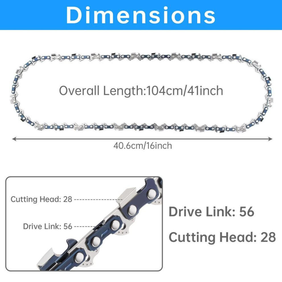 (16 inch 56 Drive) 14/16/18/20 inch Chainsaw Chain 52/56/57/72/76 Drive Heavy Duty Saw Chains Fit for Husqvarna / Stihl / Poulan