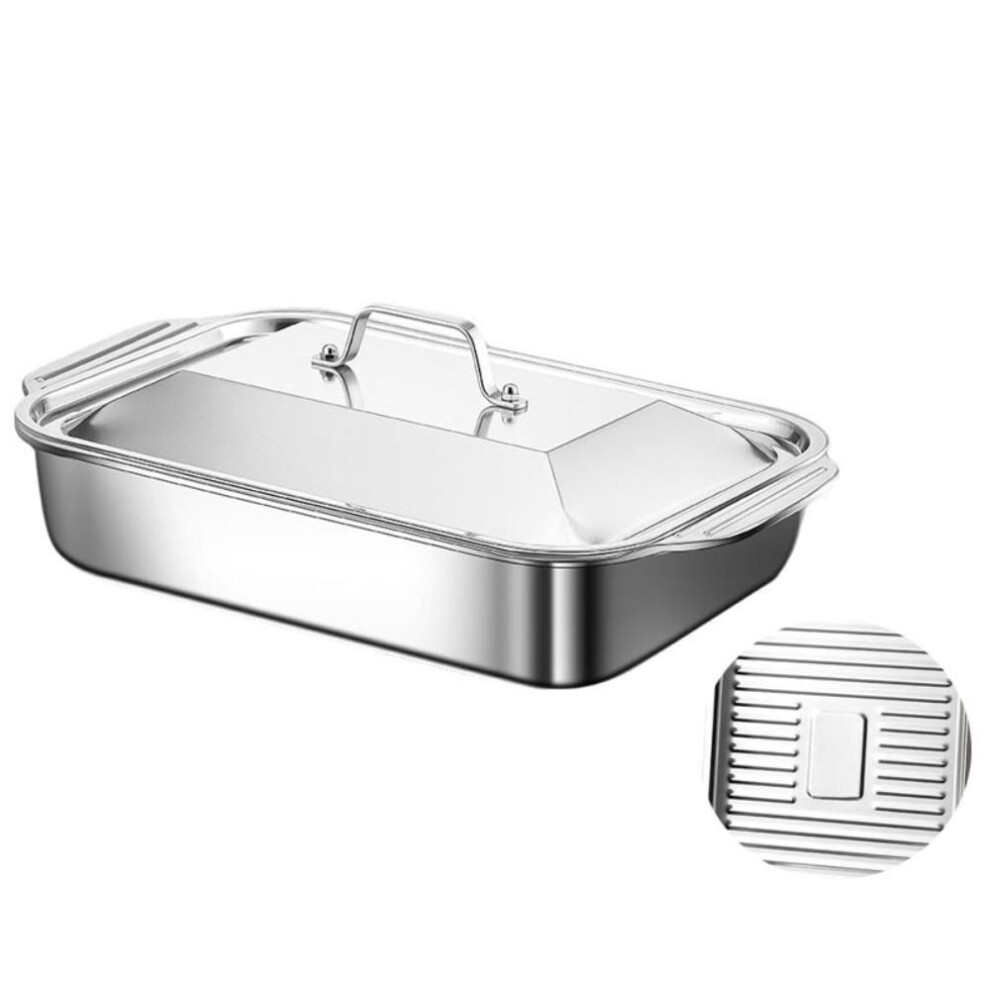 (L-Non-stick bottom) Stainless Steel Grilling Tray Non-stick Bottom Grilled Fish Plate Baking Tool Roaster Pan  Seafood