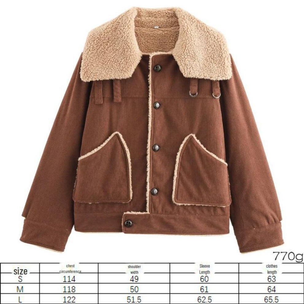 (dark brown, Korean L) 2024 Autumn/Winter Women's 3-Color Fur Lapel Jacket – European & American Trendy Casual Wear