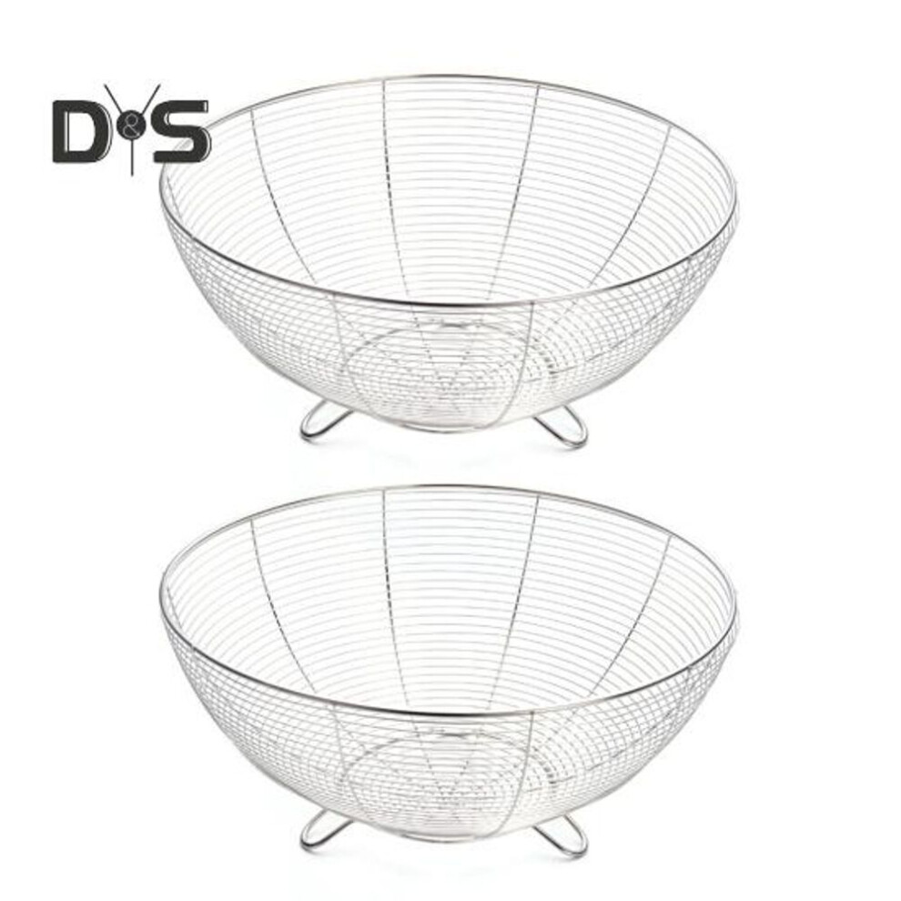 (as the picture, 24cm 2pcs) 2pcs Stainless Steel Fruit Basket For Kitchen Counter Metal Wire Baskets For Fruits Vegetables Snacks Kitchen Accessory