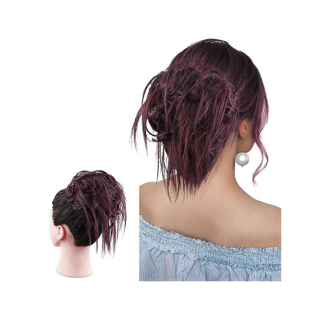 Messy Bun Hair Piece Hair with Elastic Rubber Band Extensions Hairpiece Synthetic Hair(Dark Wine)