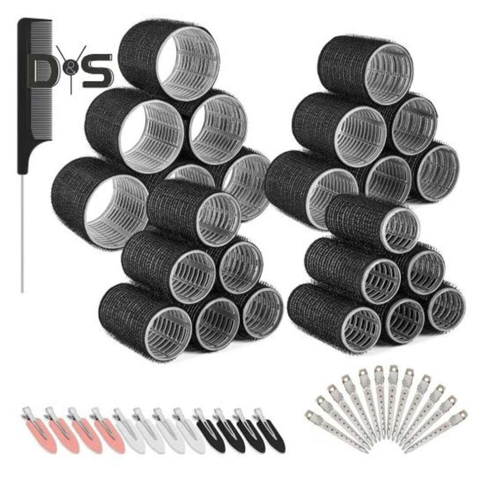 (black) 49pcs/set Hair Roller With Hair Clips Comb 4 Sizes Long Medium Short Hair Bangs Curler Diy Women No Heat Hair Styling Curling Tools Birthday Gift