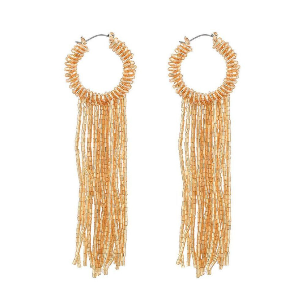 (yellow) Bohemian Ethnic Long Tassel Glass Tube Earrings For Women
