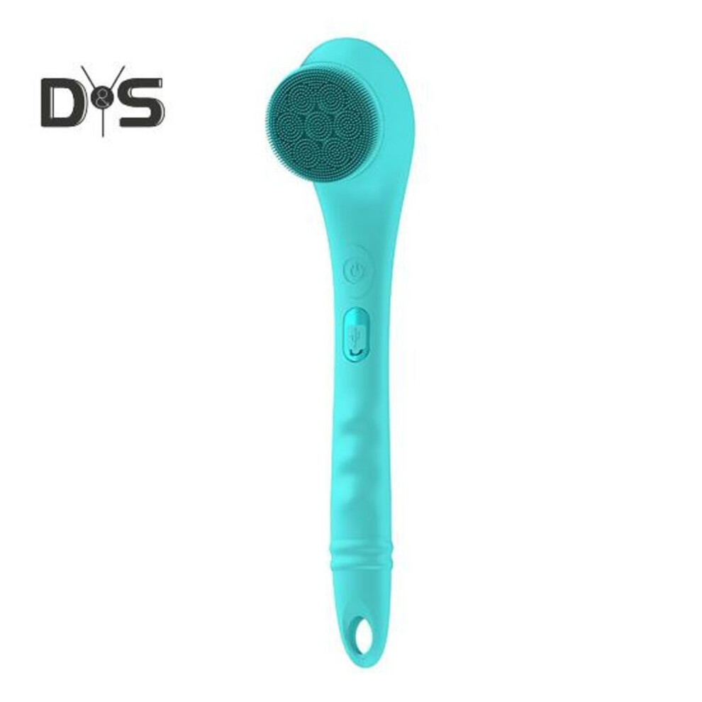 (green) Electric Shower Brush Set Rechargeable 4 Brush Heads Long Handle Spin Skin Brush Cleanse Massage Exfoliate 1200mAh Battery 2-Speed Waterproof Body